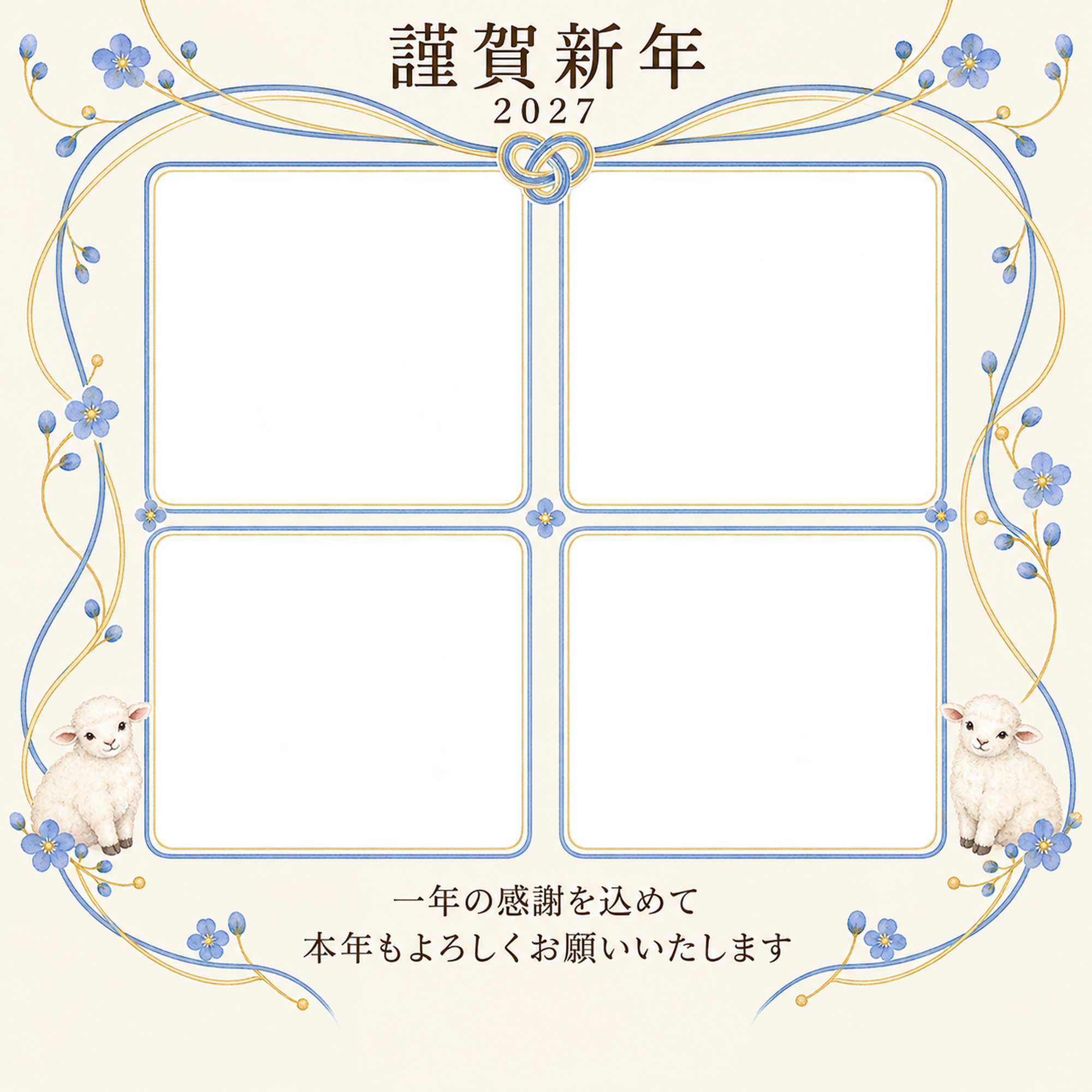 祝う結び目・結び目の写真年賀状｜仕事の一年の無料イラスト素材 99667に写真・文字を入れる