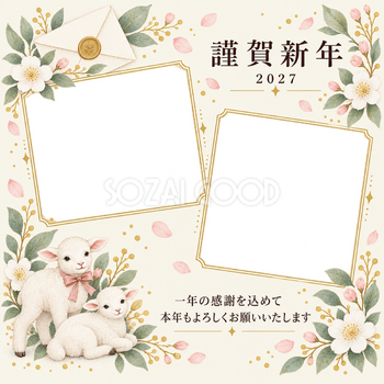 桃色のやさしさ・手紙の写真年賀状｜仕事の一年の無料イラスト素材 99676