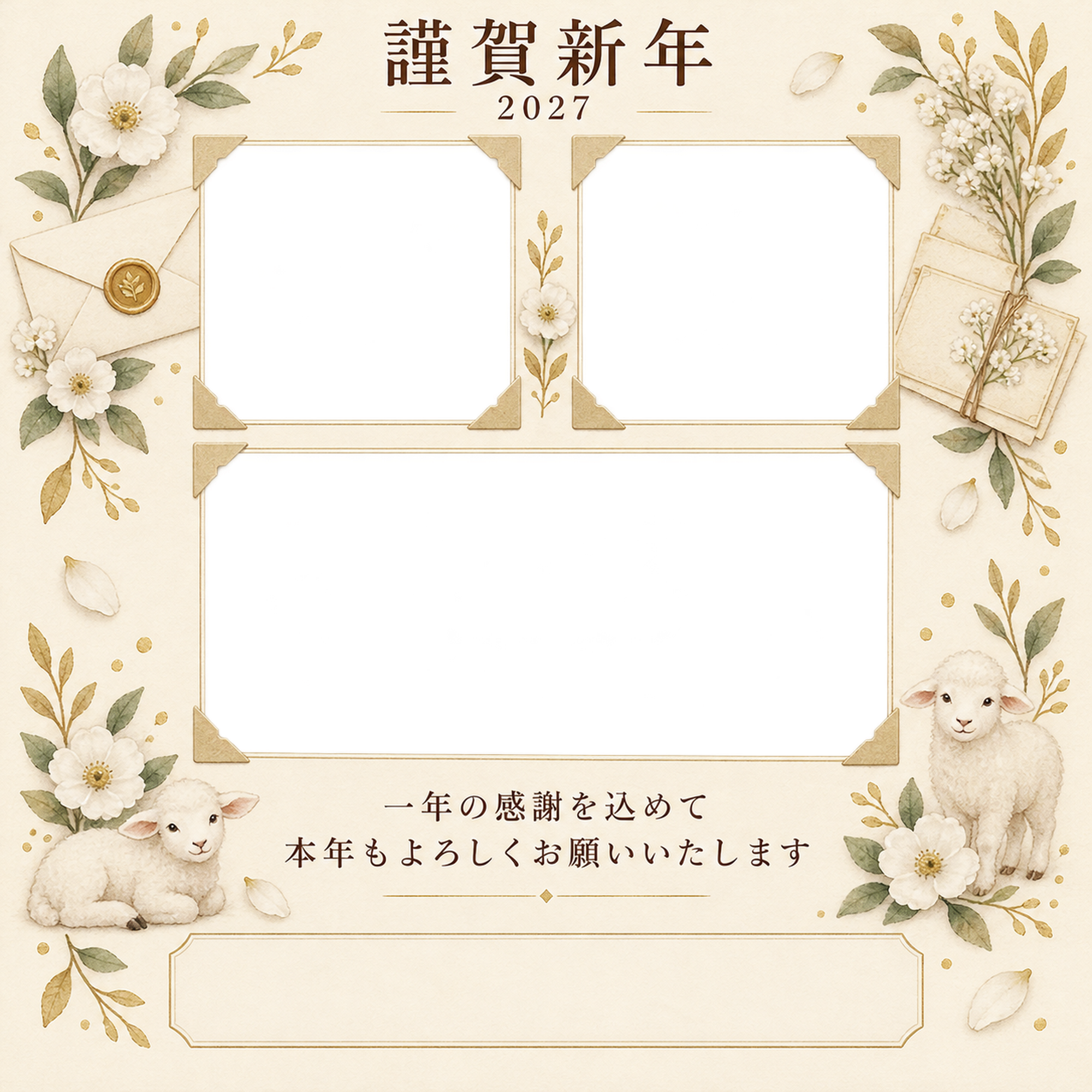 アルバムの一頁・手紙の写真年賀状｜仕事の一年の無料イラスト素材 99677に写真・文字を入れる