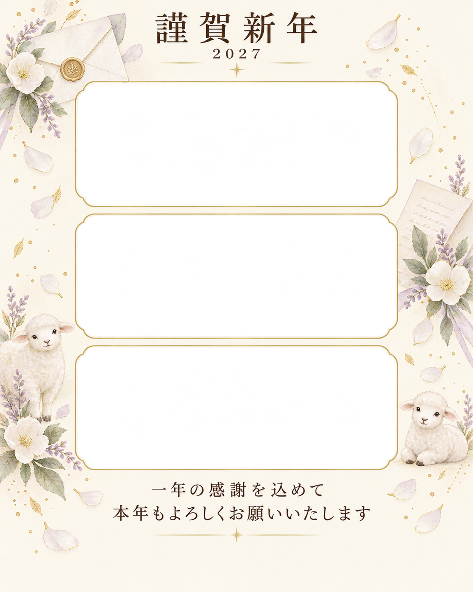 光のご挨拶・手紙の写真年賀状｜仕事の一年の無料イラスト素材 99682に写真・文字を入れる