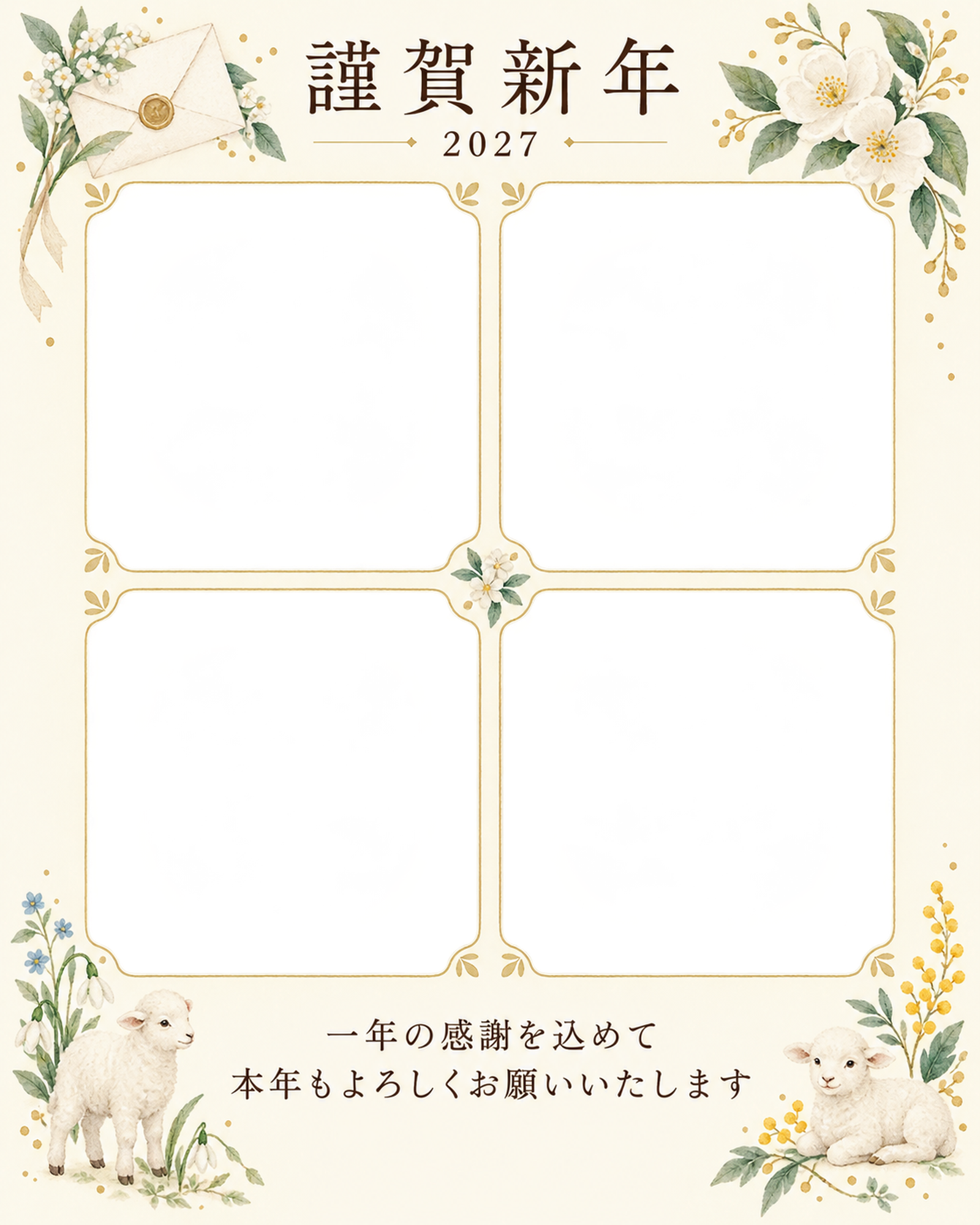 季節をつなぐ・手紙の写真年賀状｜仕事の一年の無料イラスト素材 99683に写真・文字を入れる