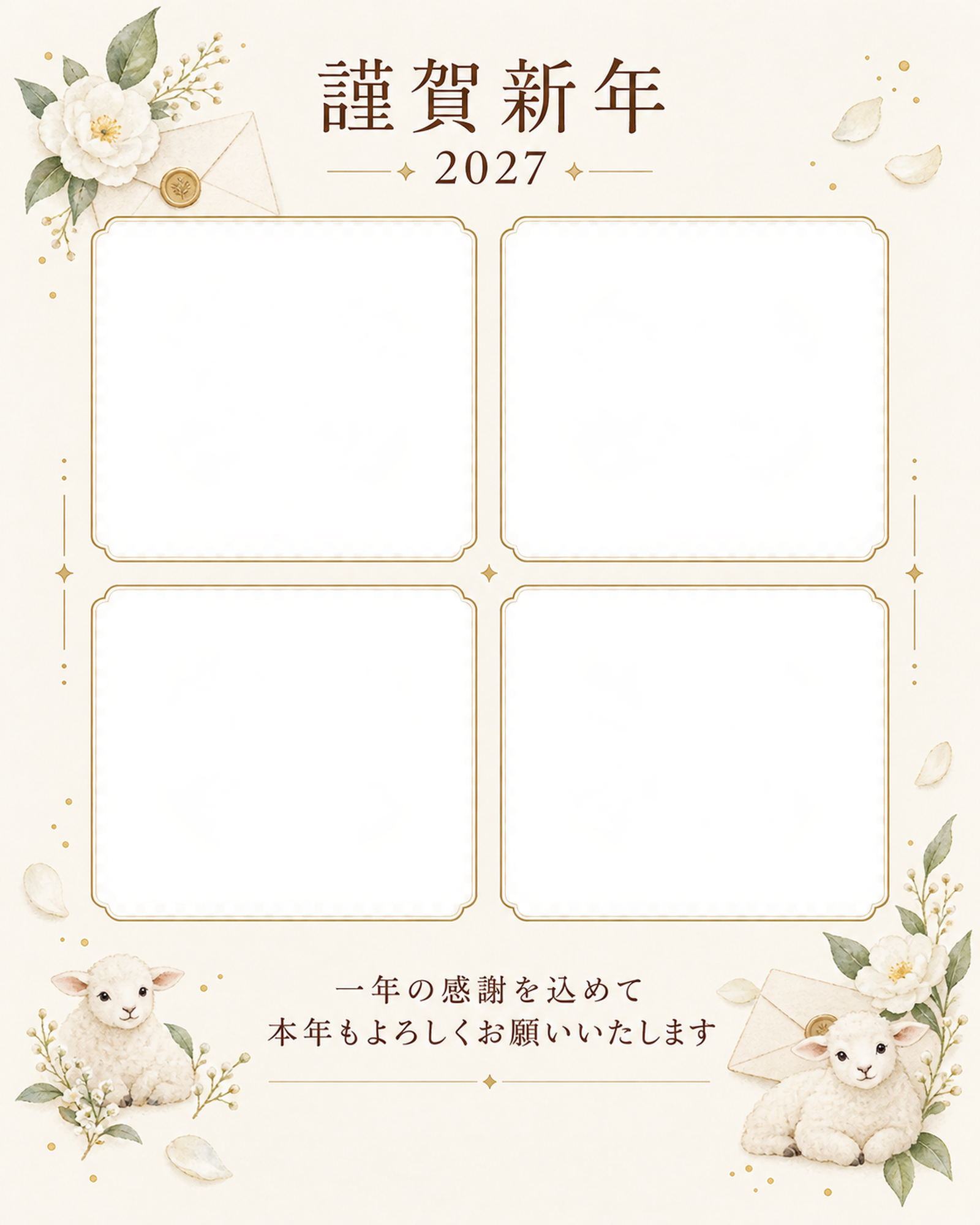 写真をすっきり・手紙の写真年賀状｜仕事の一年の無料イラスト素材 99684に写真・文字を入れる