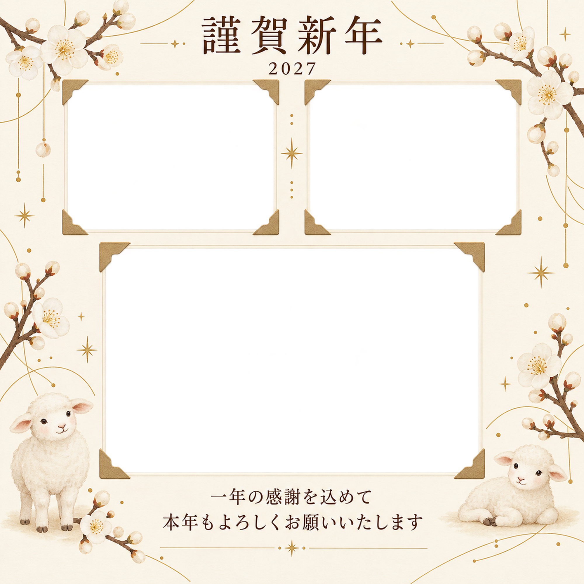 アルバムの一頁・白梅の写真年賀状｜仕事の一年の無料イラスト素材 99742に写真・文字を入れる