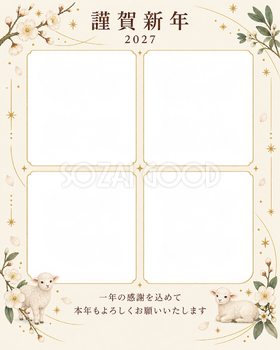 季節をつなぐ・白梅の写真年賀状｜仕事の一年の無料イラスト素材 99748