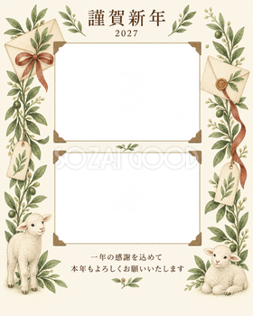 縦の植物飾り・手紙の感謝アルバム年賀状｜仕事の一年の無料イラスト素材 99759