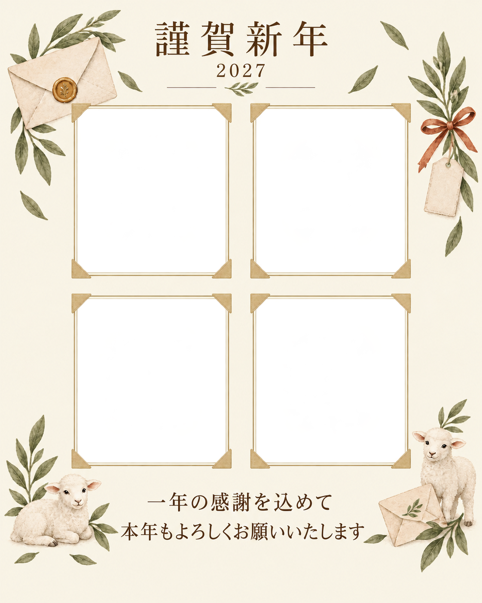 写真をすっきり・手紙の感謝アルバム年賀状｜仕事の一年の無料イラスト素材 99762に写真・文字を入れる