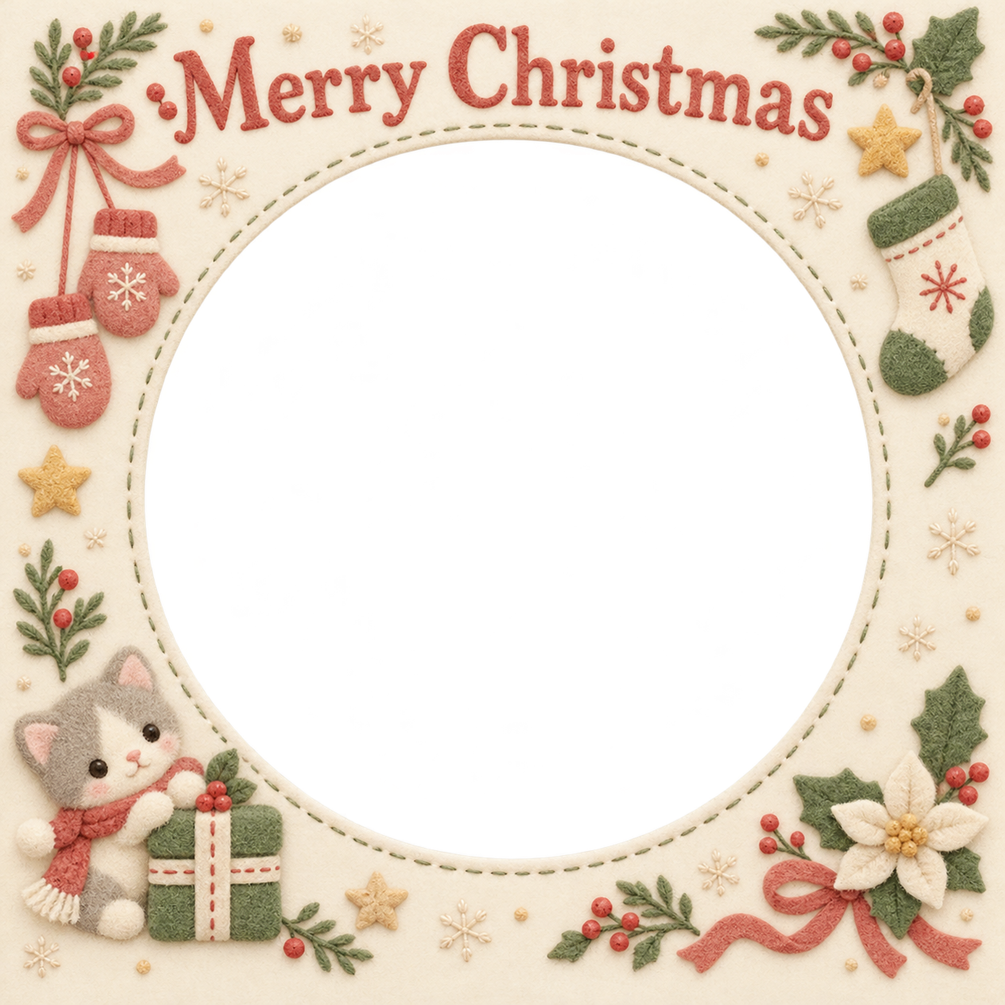 ミトンとくつしたの赤ちゃんの初めてのクリスマス写真フレーム｜布のおもちゃ・無料イラスト 99781に写真・文字を入れる