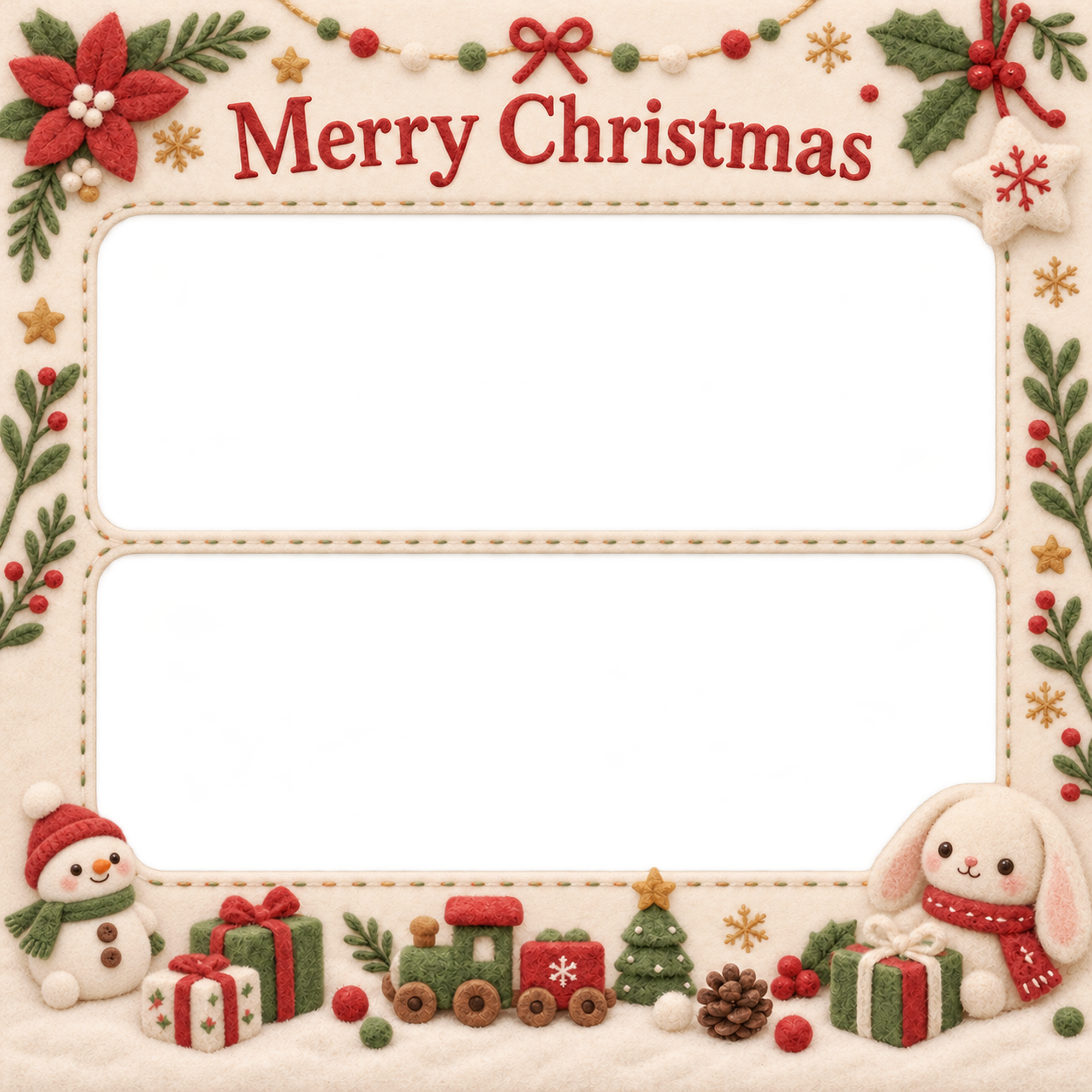 ゆきだるまのおもちゃの赤ちゃんの初めてのクリスマス写真フレーム｜布のおもちゃ・無料イラスト 99784に写真・文字を入れる