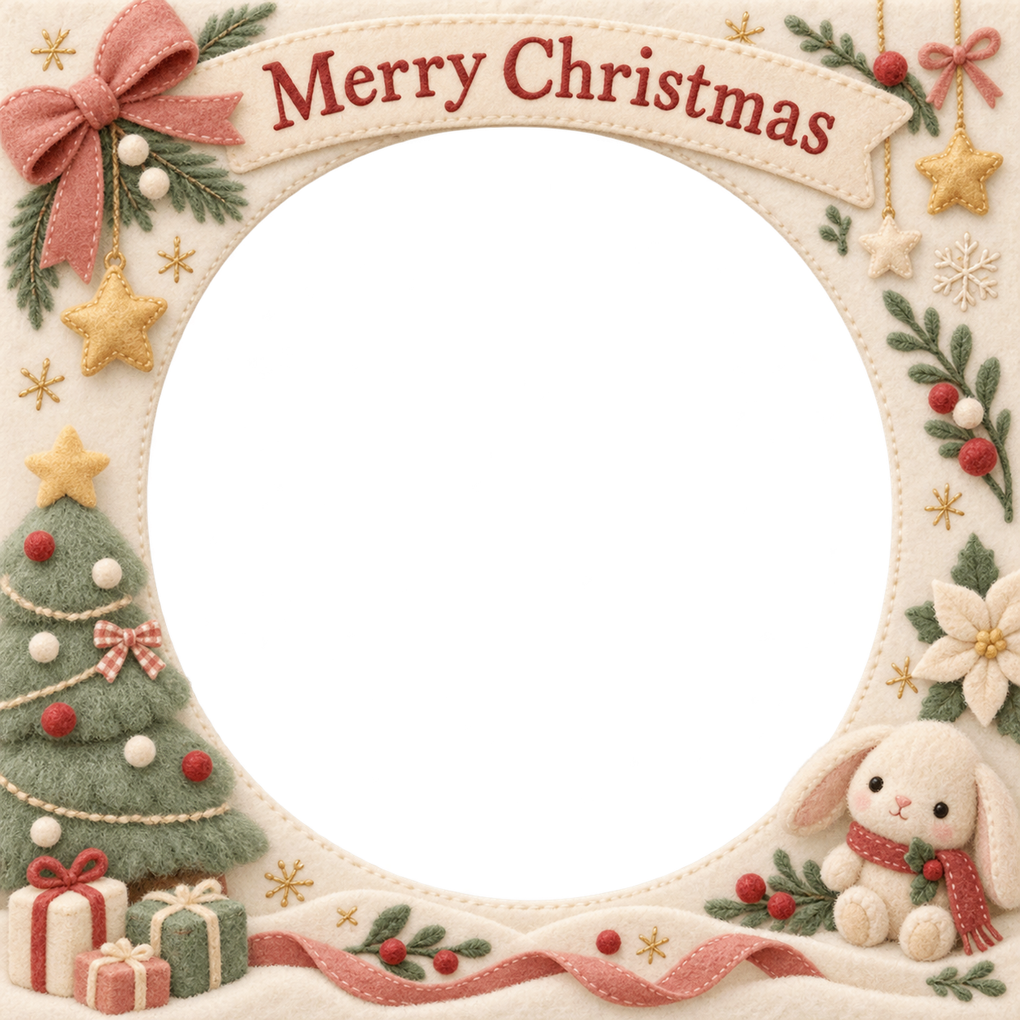 ふわふわのツリーの赤ちゃんの初めてのクリスマス写真フレーム｜布のおもちゃ・無料イラスト 99785に写真・文字を入れる