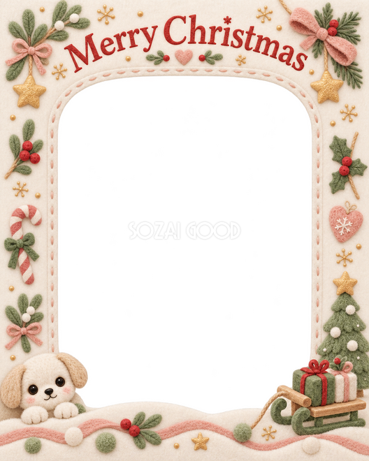 子犬とおもちゃのそりのクリスマス枠 子犬とおもちゃのそりのクリスマス枠