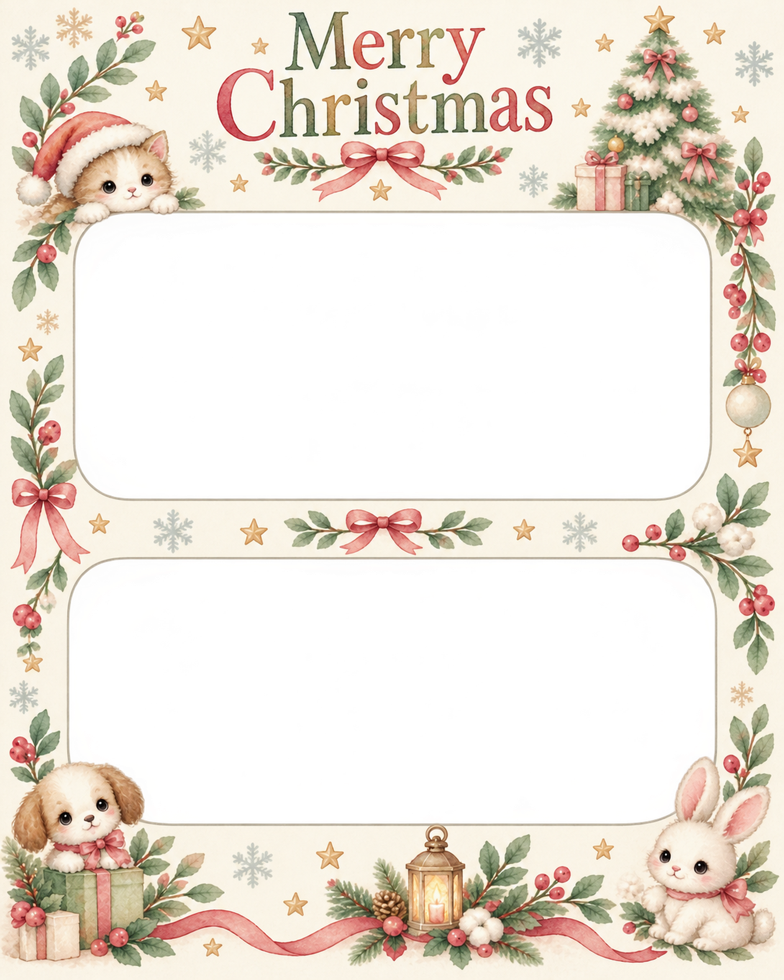 ふわふわのツリーの赤ちゃんの初めてのクリスマス写真フレーム｜やさしい水彩リース・無料イラスト 99795に写真・文字を入れる