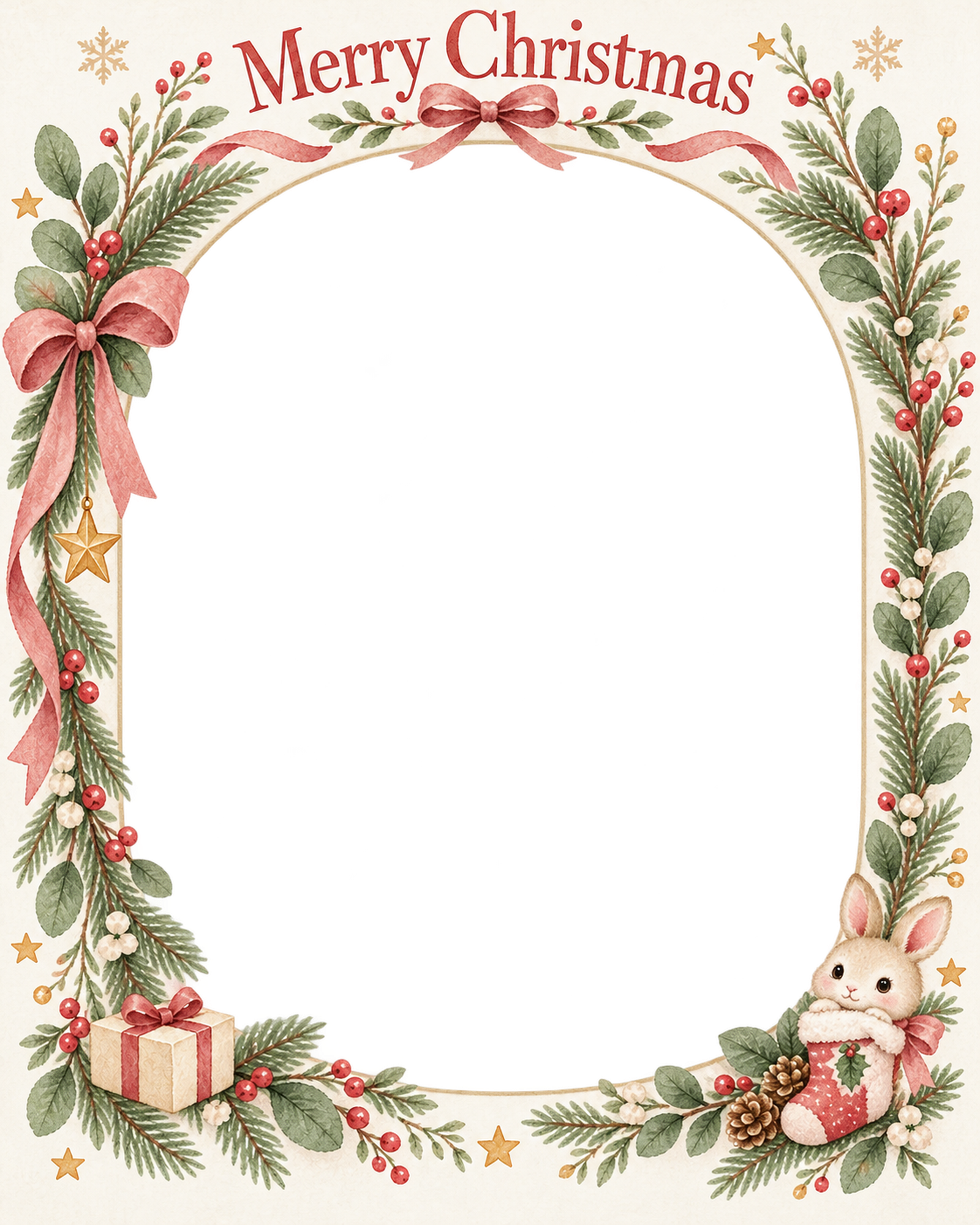うさぎと小さな靴下の赤ちゃんの初めてのクリスマス写真フレーム｜やさしい水彩リース・無料イラスト 99799に写真・文字を入れる