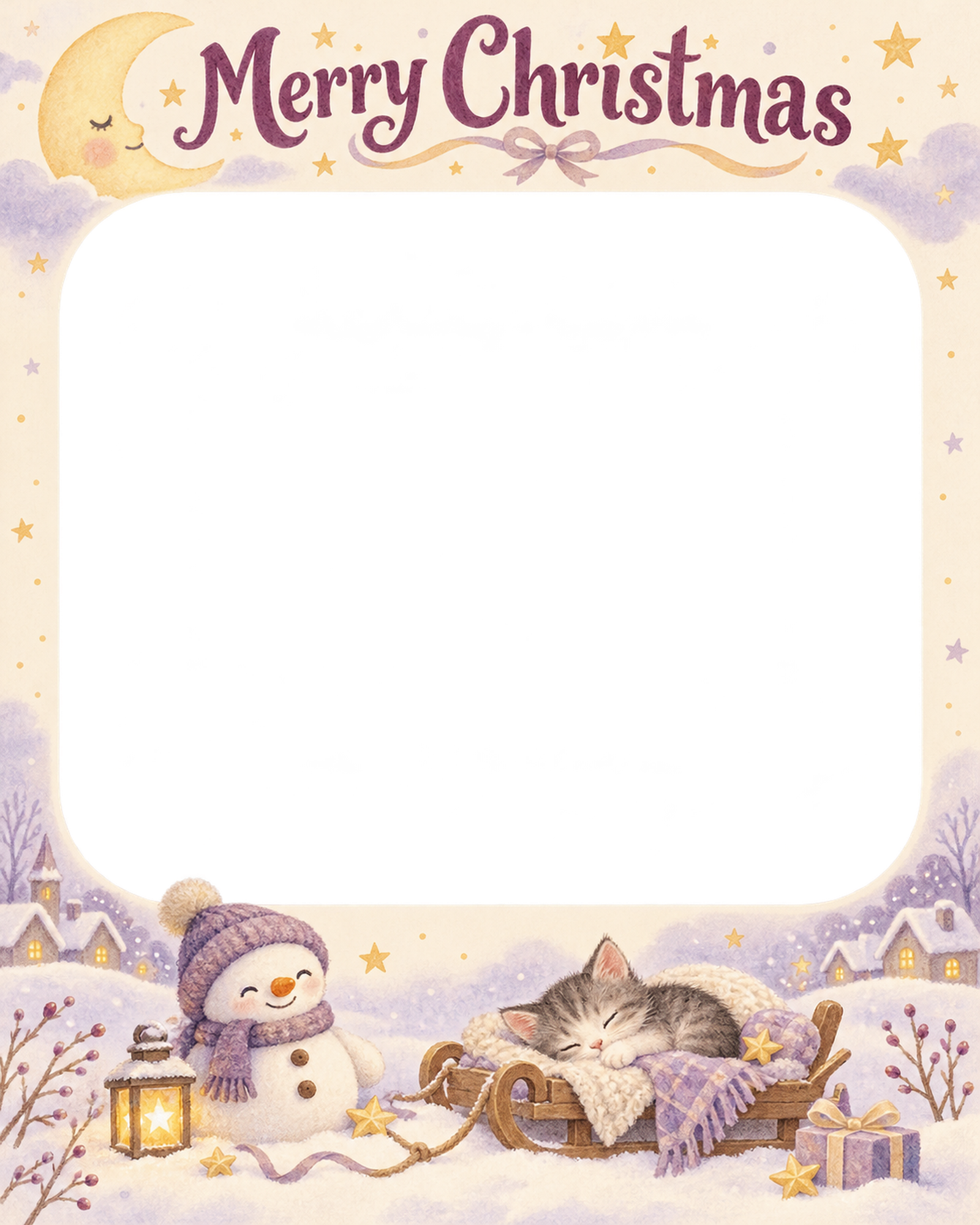 ゆきだるまのおもちゃの赤ちゃんの初めてのクリスマス写真フレーム｜おやすみ絵本・無料イラスト 99804に写真・文字を入れる