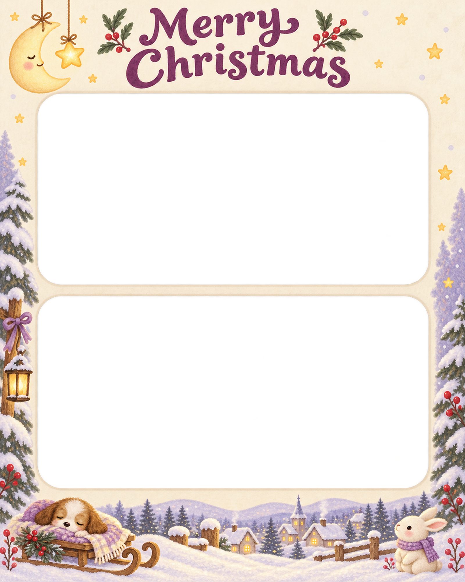 おもちゃのそりの赤ちゃんの初めてのクリスマス写真フレーム｜おやすみ絵本・無料イラスト 99808に写真・文字を入れる