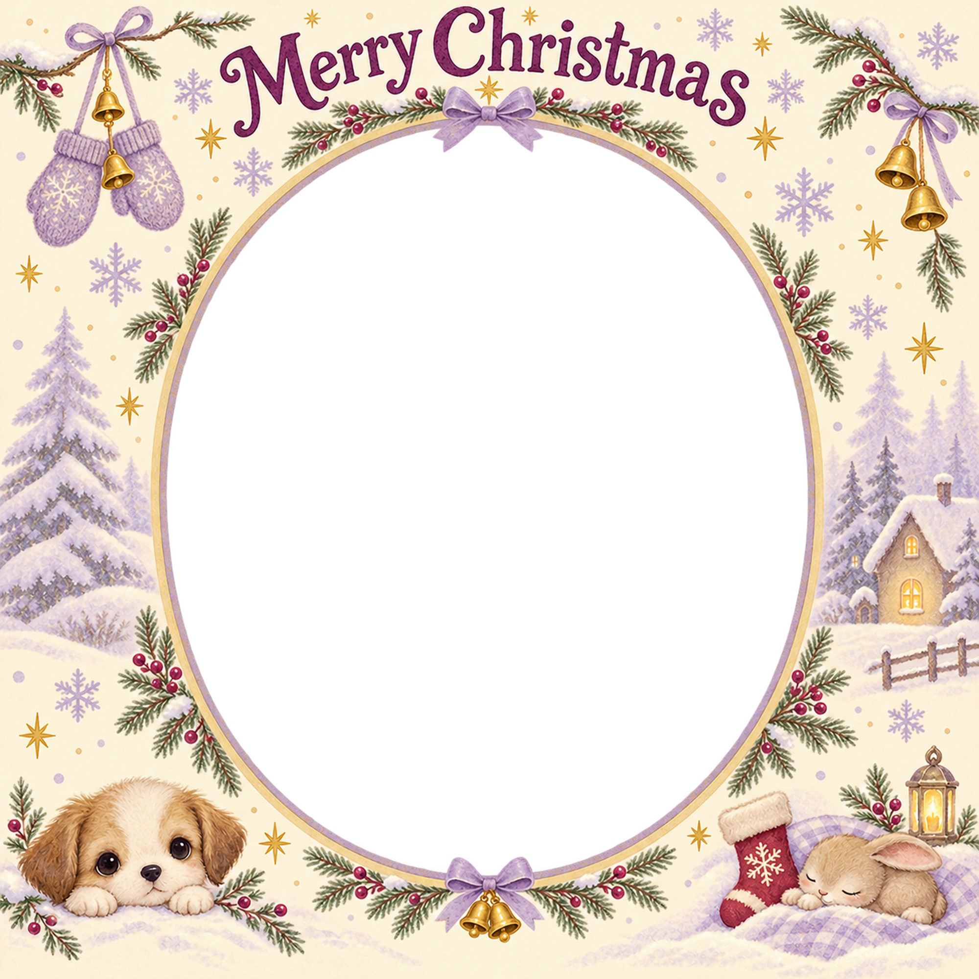 ミトンとくつしたの赤ちゃんの初めてのクリスマス写真フレーム｜おやすみ絵本・無料イラスト 99813に写真・文字を入れる