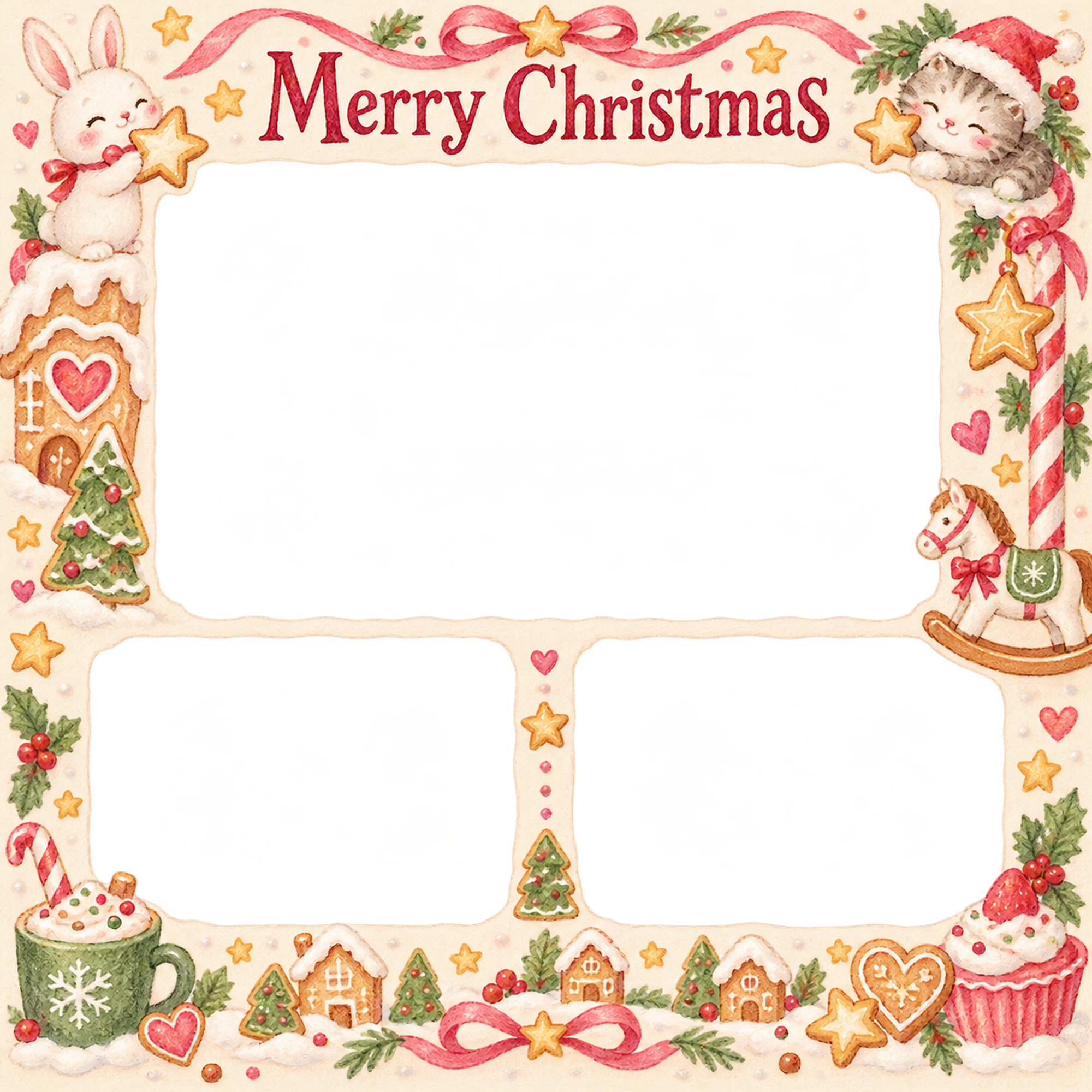 木馬と星の赤ちゃんの初めてのクリスマス写真フレーム｜小さなお菓子の国・無料イラスト 99831に写真・文字を入れる