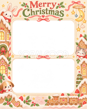 月と星のモビールの赤ちゃんの初めてのクリスマス写真フレーム｜小さなお菓子の国・無料イラスト 99834