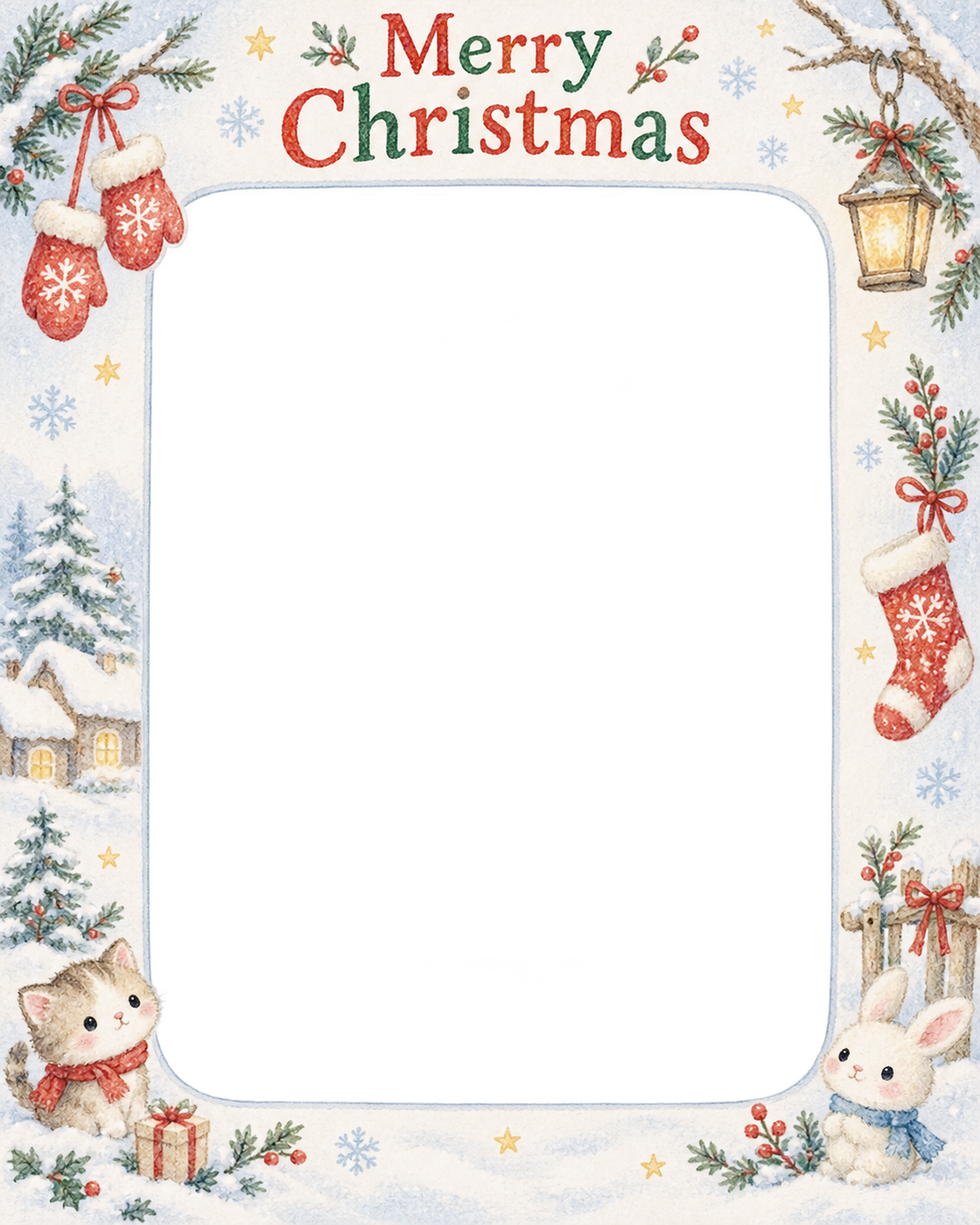 ミトンとくつしたの赤ちゃんの初めてのクリスマス写真フレーム｜白い冬の記念日・無料イラスト 99843に写真・文字を入れる