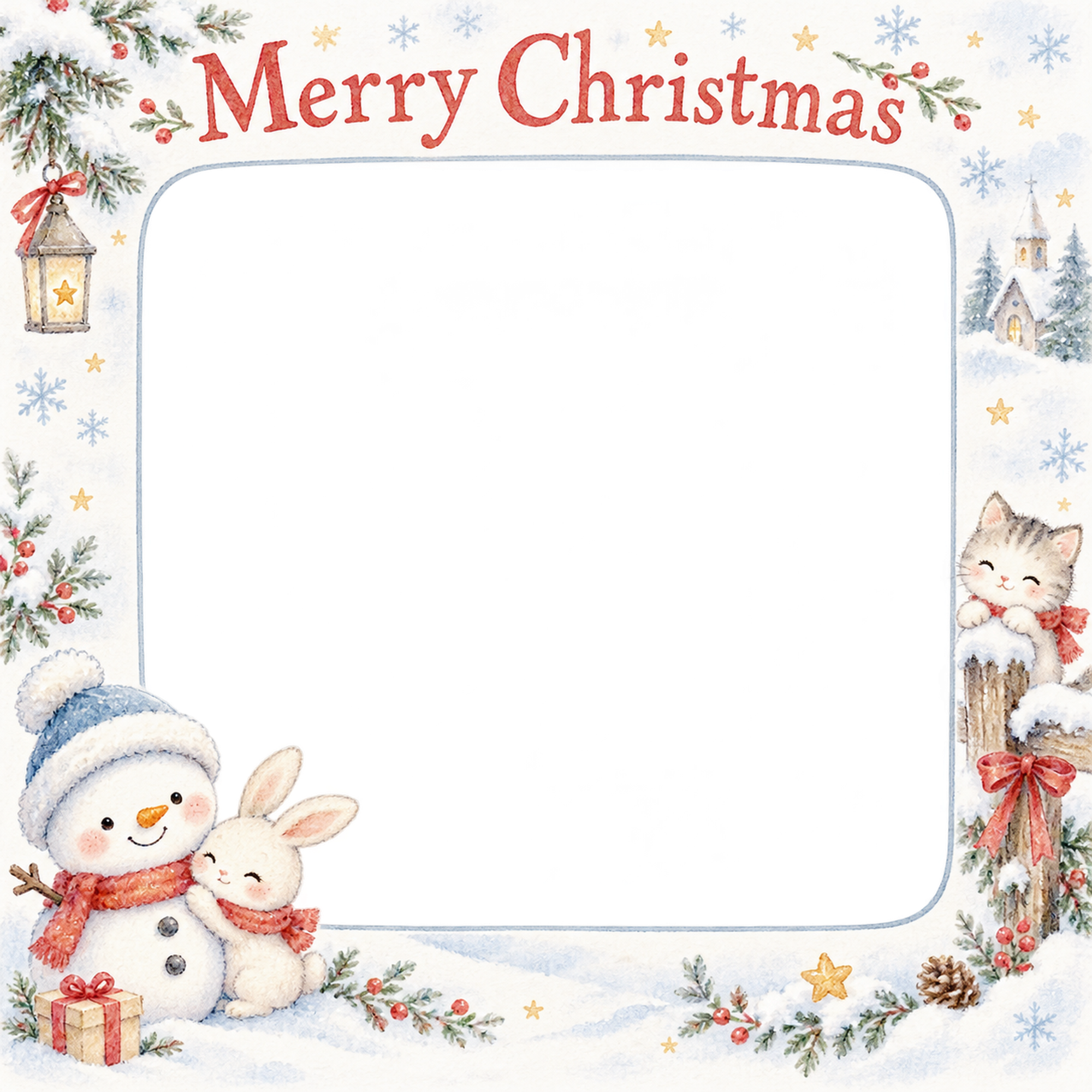 ゆきだるまのおもちゃの赤ちゃんの初めてのクリスマス写真フレーム｜白い冬の記念日・無料イラスト 99846に写真・文字を入れる
