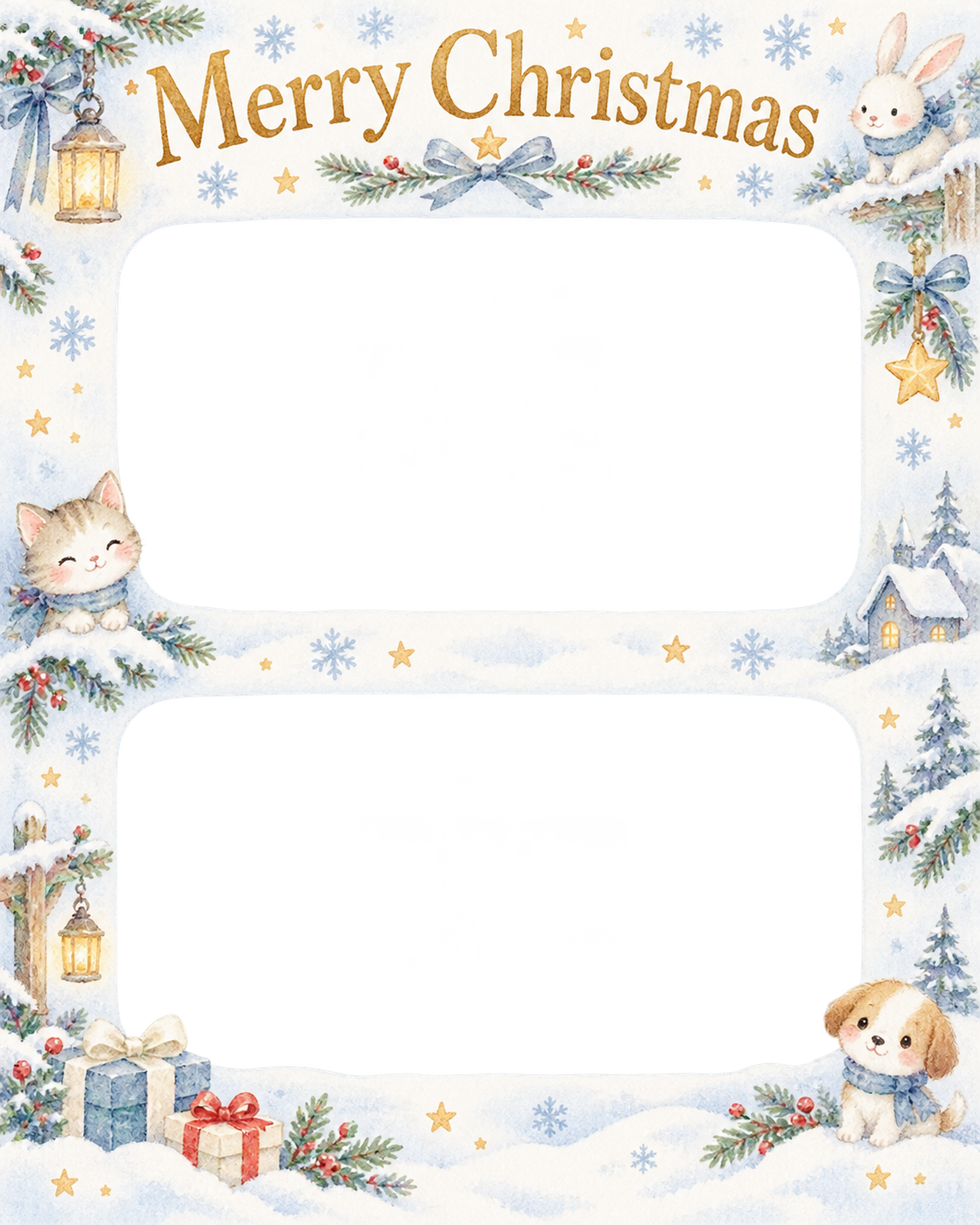 ふわふわのツリーの赤ちゃんの初めてのクリスマス写真フレーム｜白い冬の記念日・無料イラスト 99847に写真・文字を入れる