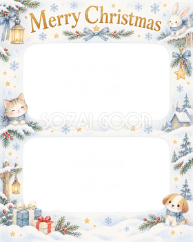 ふわふわのツリーの赤ちゃんの初めてのクリスマス写真フレーム｜白い冬の記念日・無料イラスト 99847