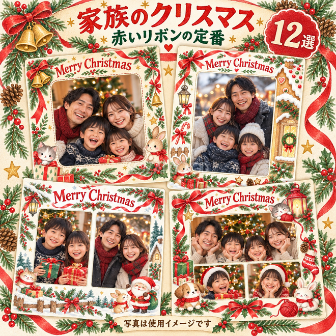 赤いリボンの定番のクリスマス写真フレーム12選