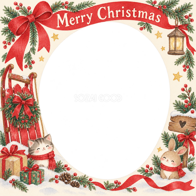 赤いそりのクリスマス枠 赤いそりのクリスマス枠