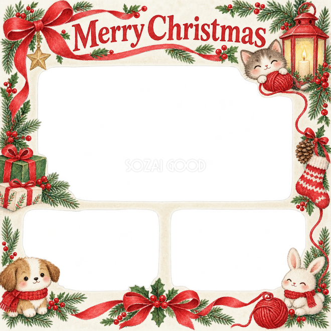 ランタンと毛糸のクリスマス枠 ランタンと毛糸のクリスマス枠