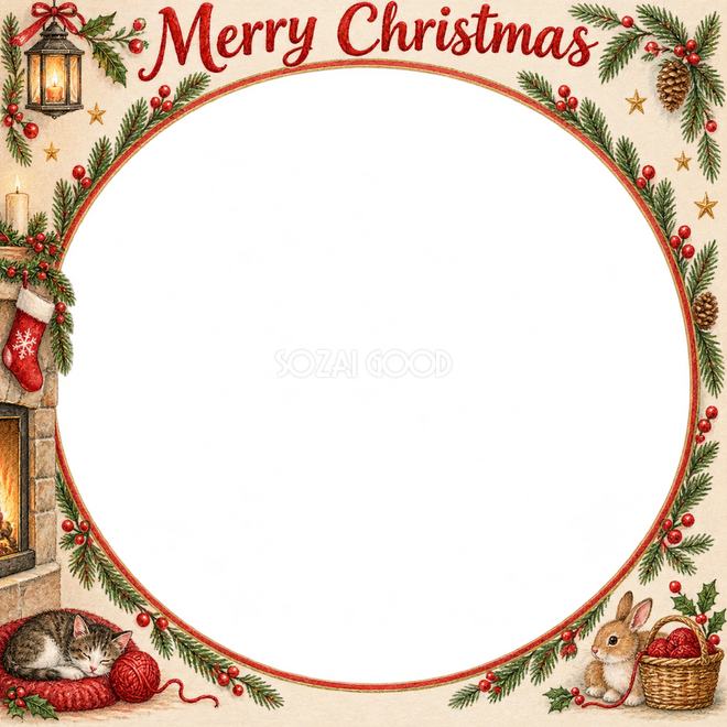 ランタンと毛糸のクリスマス枠 ランタンと毛糸のクリスマス枠