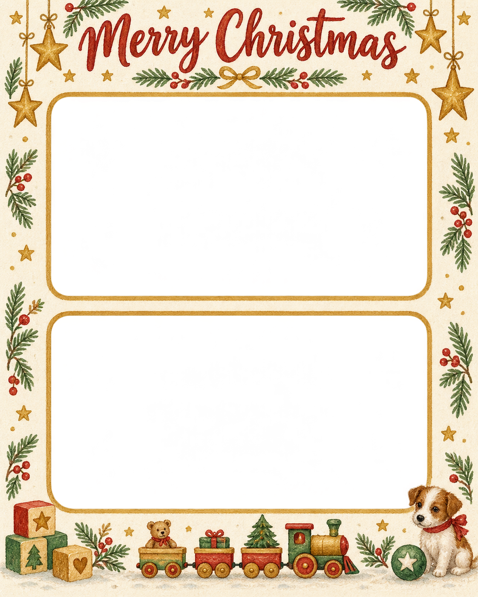 木のおもちゃの家族・兄弟姉妹のクリスマス写真フレーム｜暖炉のあるお部屋・無料イラスト 99886に写真・文字を入れる