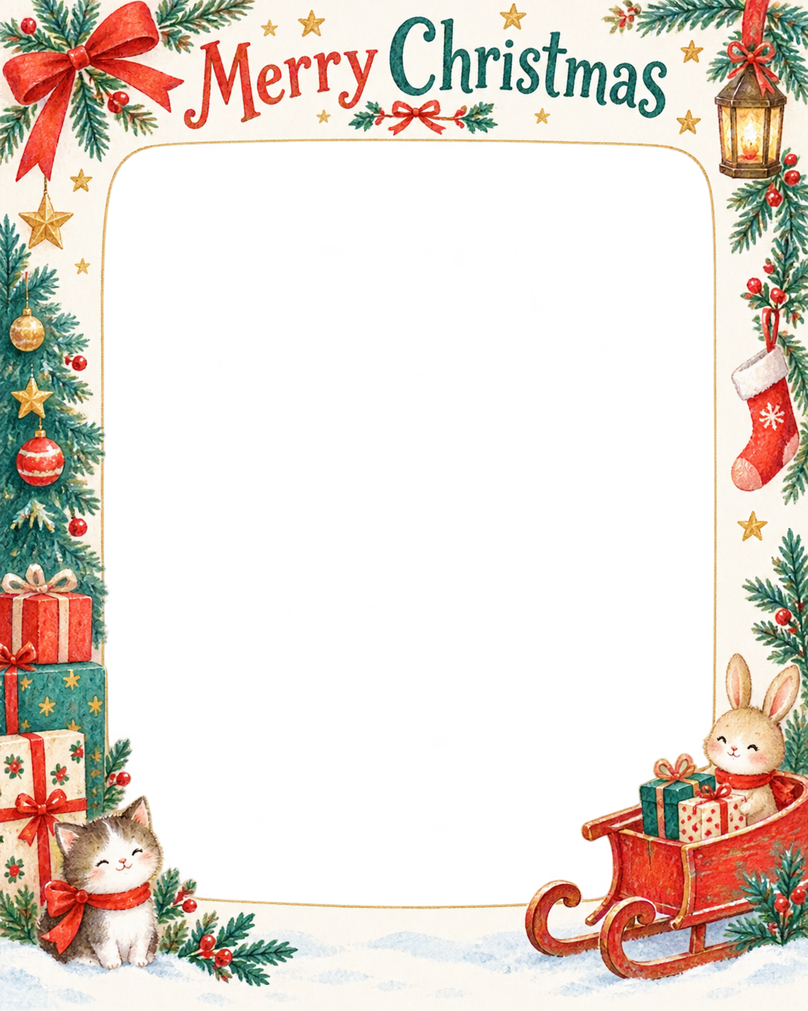 赤いそりの家族・兄弟姉妹のクリスマス写真フレーム｜プレゼントの朝・無料イラスト 99905に写真・文字を入れる