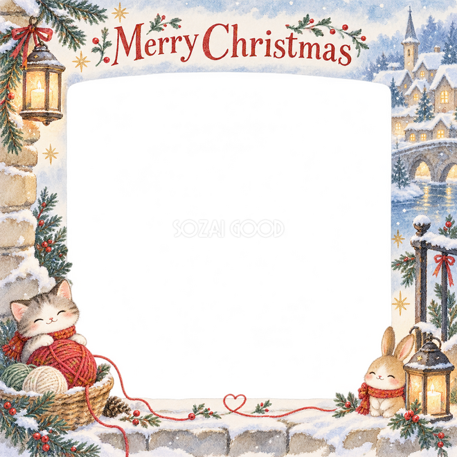ランタンと毛糸のクリスマス枠