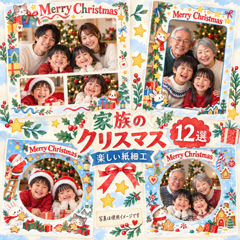 家族・兄弟姉妹のクリスマス写真フレーム12選｜楽しい紙細工の無料イラスト素材 99919