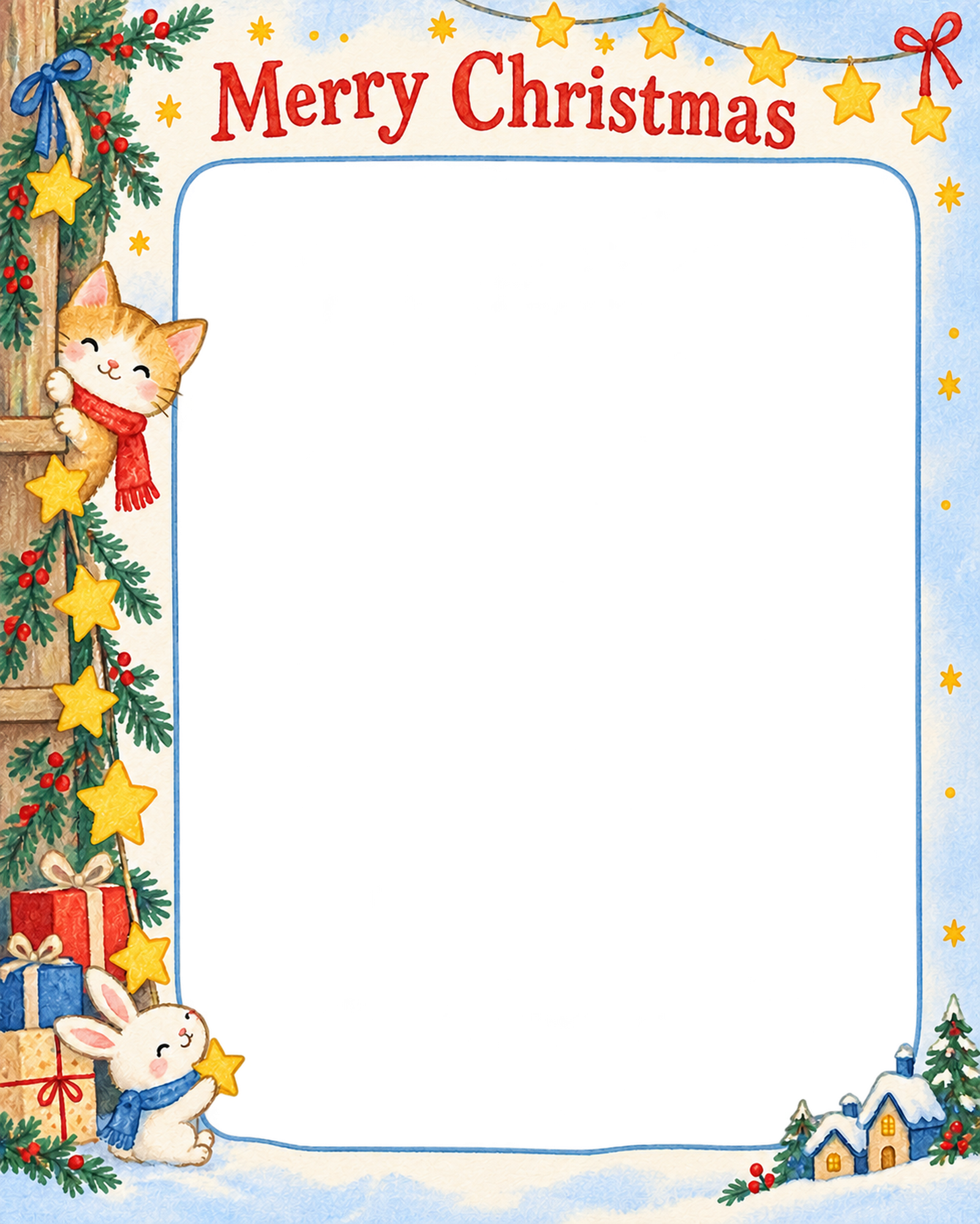 星のガーランドの家族・兄弟姉妹のクリスマス写真フレーム｜楽しい紙細工・無料イラスト 99921に写真・文字を入れる