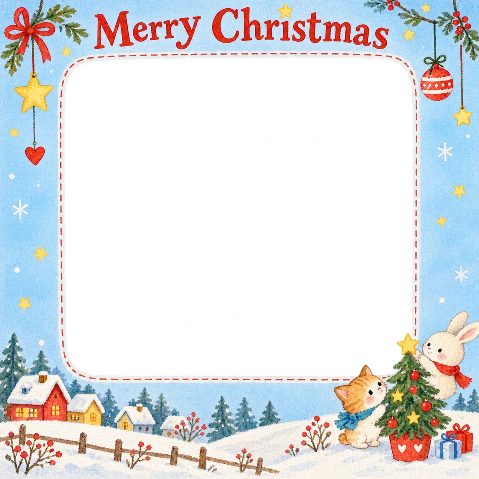 小さなクリスマスツリーの家族・兄弟姉妹のクリスマス写真フレーム｜楽しい紙細工・無料イラスト 99922に写真・文字を入れる