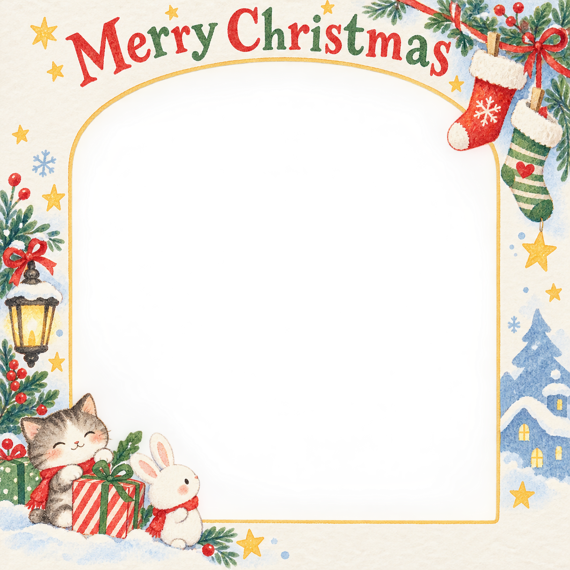 くつしたの飾りの家族・兄弟姉妹のクリスマス写真フレーム｜楽しい紙細工・無料イラスト 99923に写真・文字を入れる