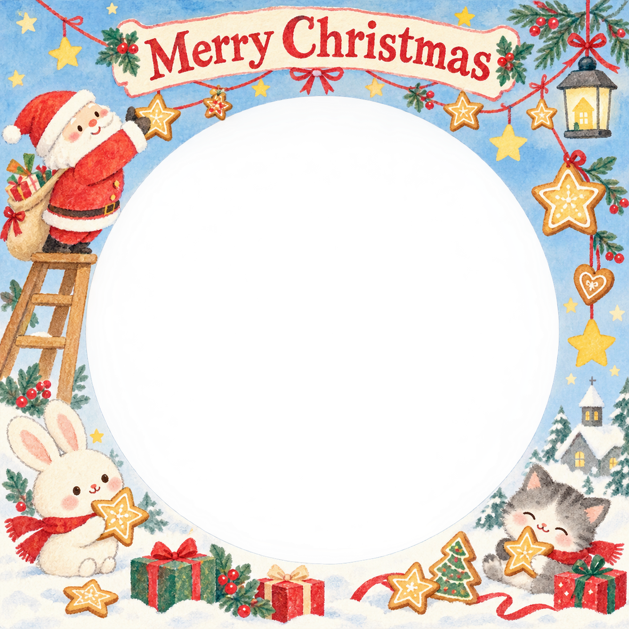 クッキーの星の家族・兄弟姉妹のクリスマス写真フレーム｜楽しい紙細工・無料イラスト 99926に写真・文字を入れる