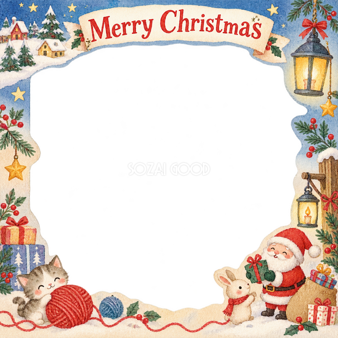 ランタンと毛糸のクリスマス枠 ランタンと毛糸のクリスマス枠