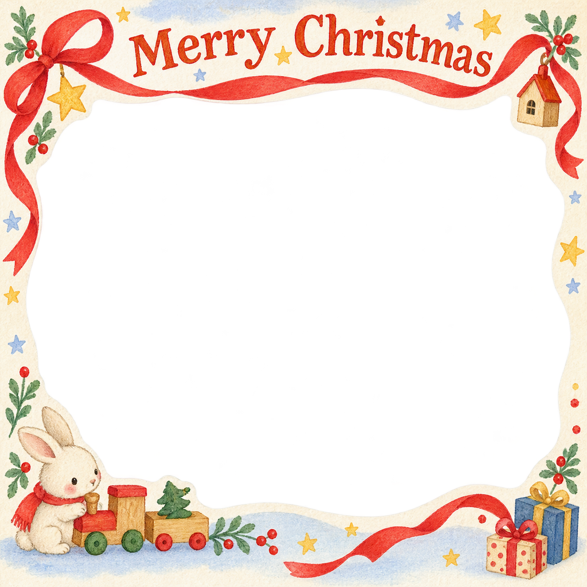 木のおもちゃの家族・兄弟姉妹のクリスマス写真フレーム｜楽しい紙細工・無料イラスト 99928に写真・文字を入れる