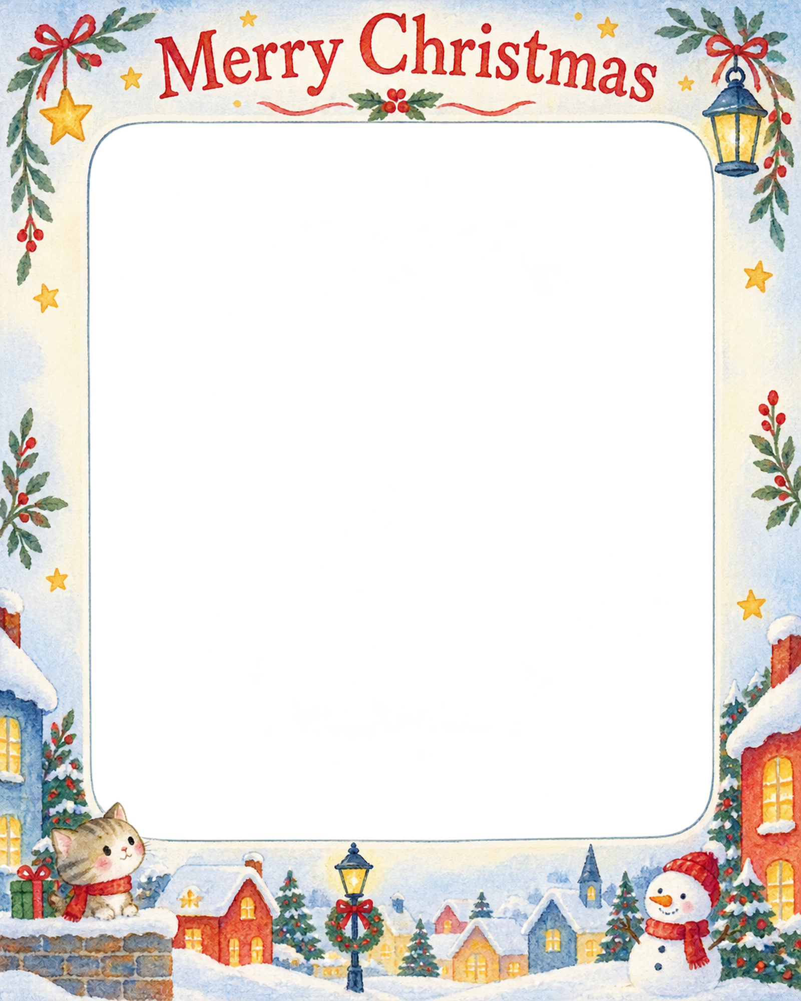 暖かな窓辺の家族・兄弟姉妹のクリスマス写真フレーム｜楽しい紙細工・無料イラスト 99931に写真・文字を入れる