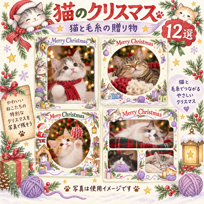猫と毛糸の贈り物のクリスマス写真フレーム12選 猫と毛糸の贈り物のクリスマス写真フレーム12選