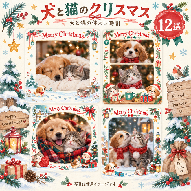 犬と猫の仲よし時間のクリスマス写真フレーム12選 犬と猫の仲よし時間のクリスマス写真フレーム12選