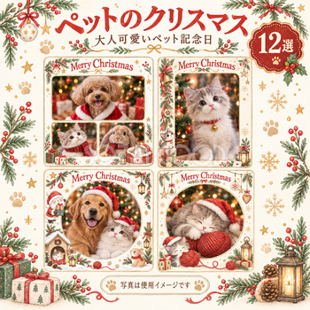 犬・猫のクリスマス写真フレーム12選｜大人可愛いペット記念日の無料イラスト素材 99997