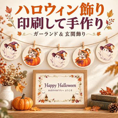 ハロウィンの飾り付けを手作り｜無料イラストを印刷してガーランド・玄関飾りに