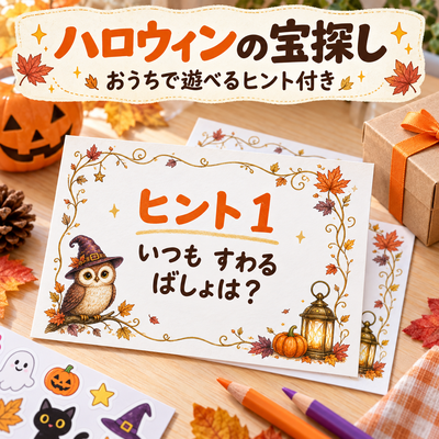 ハロウィンの宝探しゲームを手作り｜おうちで遊べるヒント例と無料カードの作り方