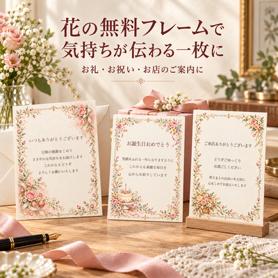 花の無料フレームの使い方3選｜お礼・誕生日・お店のご案内に使える文例付き