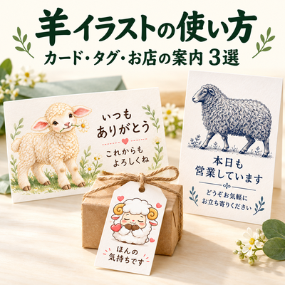 羊の無料イラストの使い方3選｜お礼カード・贈り物タグ・お店の案内をかわいく手作り