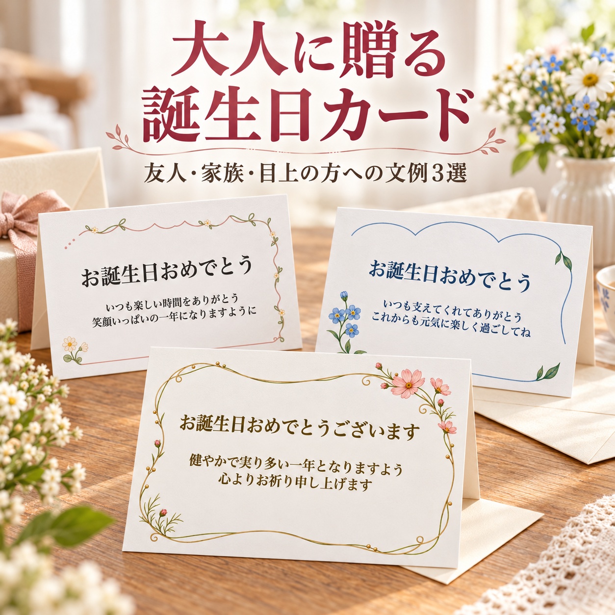 大人に贈る誕生日カードを無料で|友人・家族・目上の方へのメッセージ文例3選の完成使用イメージ