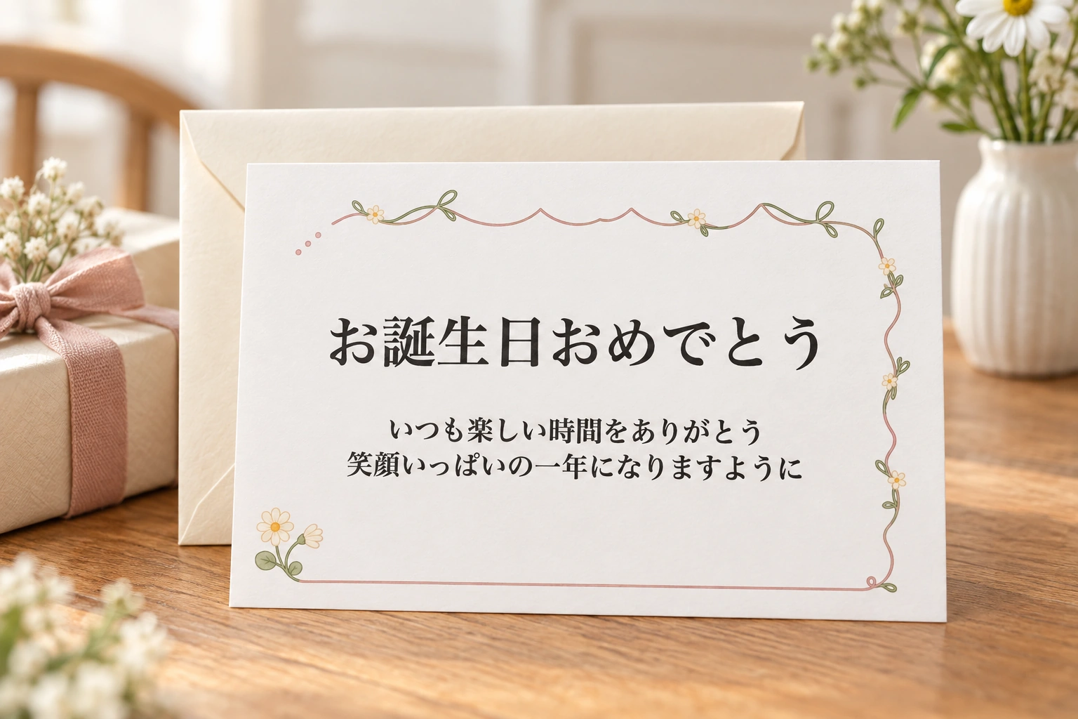 小花と丸い線のフレームの完成使用例