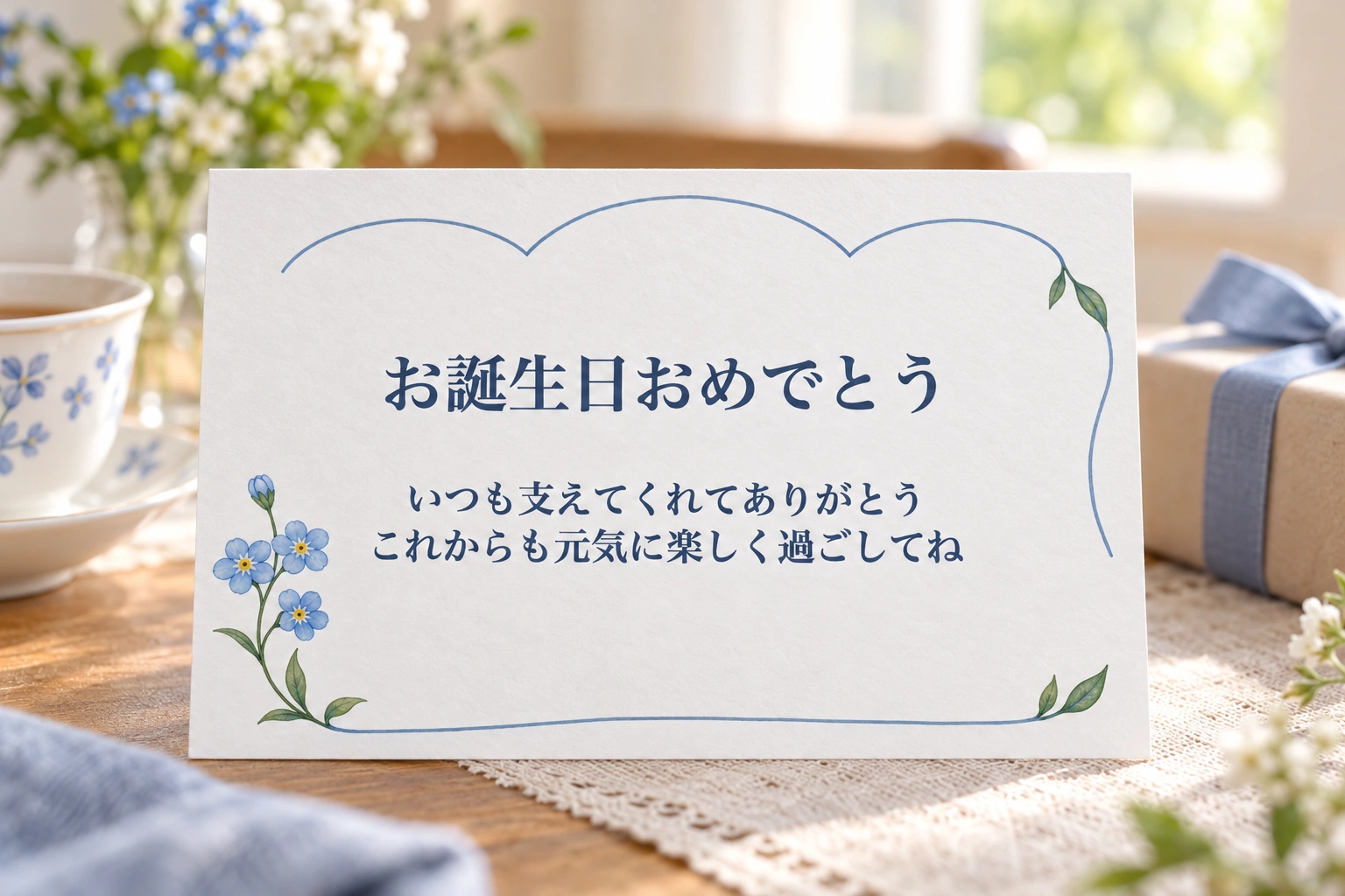 水色の忘れな草のフレームの完成使用例
